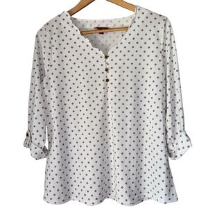 50th Street blouse petite large White Patterned Top 3/4 cuff sleeve